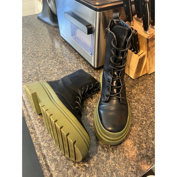 Cool Planet by Steve Madden Black w/ Green Sole Combat Boots - Picture 9 of 12